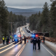 Police vehicles and officers managing traffic disruption on Route 9 in Woodford, Vermont, wi — Route 9 Woodford VT traffic