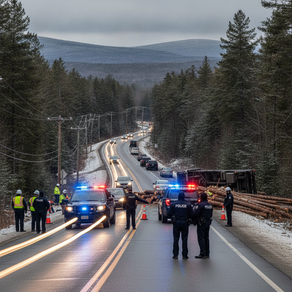 Police vehicles and officers managing traffic disruption on Route 9 in Woodford, Vermont, wi — Route 9 Woodford VT traffic