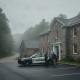 Vermont State Police vehicle parked outside Shaftsbury Barracks on a foggy — Vermont State Police Shaftsbury investigation