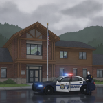 Vermont State Police vehicle parked outside the Shaftsbury Barracks with officer — Shaftsbury Barracks Negligent Operation