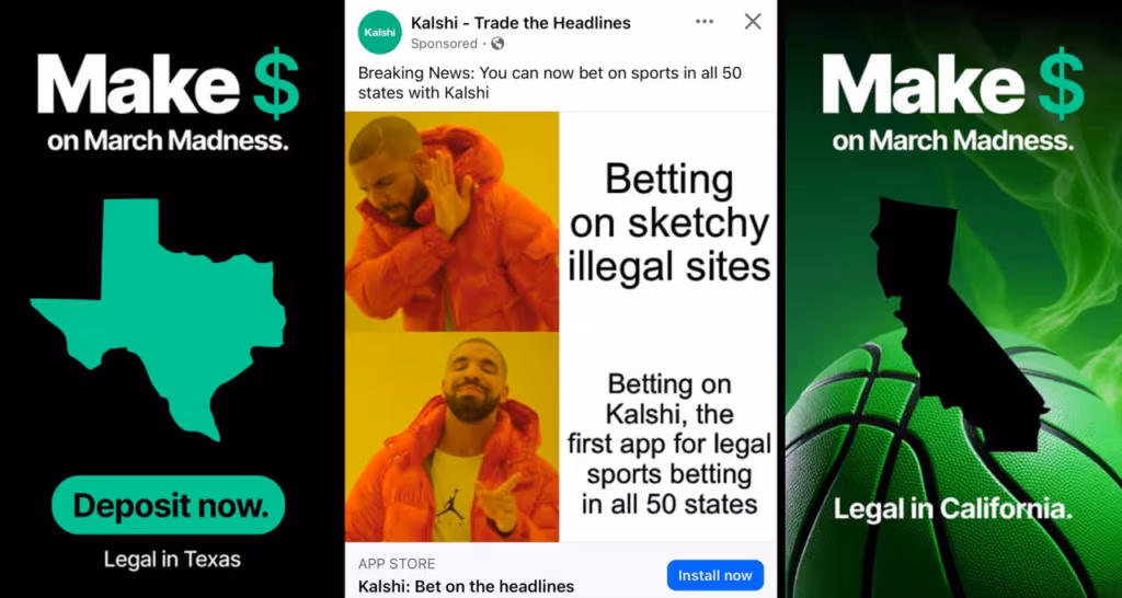 Kalshi platform logo and trading interface amid prediction markets lobbying debates