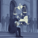 A person in a hoodie sits on steps, looking at their phone, with shadowy figures and symbol — New York sexual consent laws