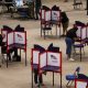 Voters cast ballots at separate voting booths, illustrating local safeguards a — federal interference in midterm elections