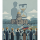 Illustration depicting a group of workers with shovels in front of a government building, symbo — NYC civil service reform