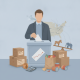 A person voting at a ballot box surrounded by groceries and boxes, symbolizing the impact o — Trump tariffs cost of living