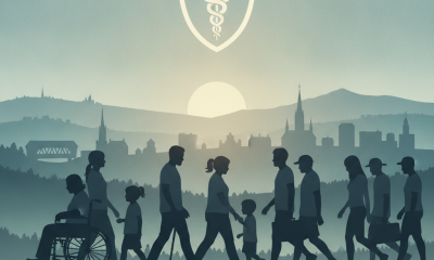 Medicaid Medically Frail Work Requirement Ruling illustrated by people walking, including a wheelchair user, beneath a med…