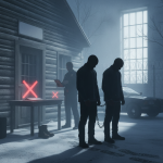 Two individuals in handcuffs stand outside a barracks with a police off — Shaftsbury VT violation of conditions of release