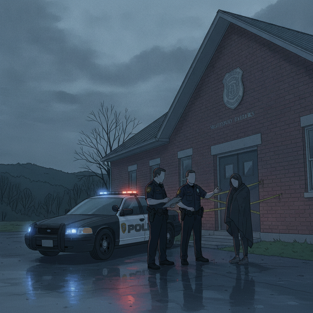 Two Vermont State Police officers investigate outside Shaftsbury Barracks — vermont state police shaftsbury investigation
