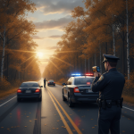 Vermont State Police Shaftsbury excessive speed enforcement, with an officer using a radar device beside a patrol car on a…