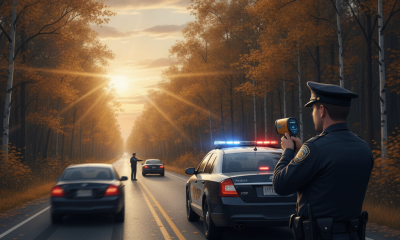 Vermont State Police Shaftsbury excessive speed enforcement, with an officer using a radar device beside a patrol car on a…
