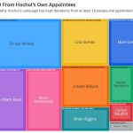 Kathy Hochul campaign contributions appointees shown in a treemap of donations and state officials, including Dr. Ijaz Ahm…