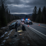 Vermont State Police investigating a DUI crash on a rural road, with a damaged — Vermont State Police Shaftsbury DUI crash