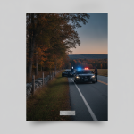 Vermont State Police Shaftsbury Barracks patrol cars with flashing lights on a rural road at dusk