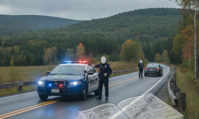 Vermont State Police Shaftsbury Barracks excessive speed scene with a patrol car, officers, and a stopped vehicle on a rur…