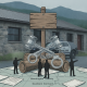 Illustration of handcuffs and gavels before a police vehicle and station, with Vermont State Police Shaftsbury Barracks co…