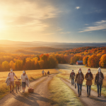 People walking along a rural path in Bennington County, surrounded by autumn foliag — Bennington County VT weekend weather
