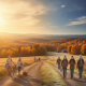 People walking along a rural path in Bennington County, surrounded by autumn foliag — Bennington County VT weekend weather